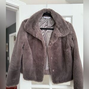Cotton Emporium Plush Faux Fur Jacket in Taupe